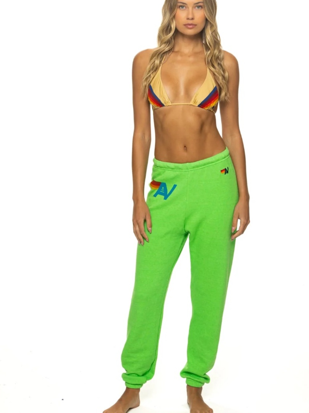 Aviator Nation LOGO SWEATPANTS  in NEON MINT Size M